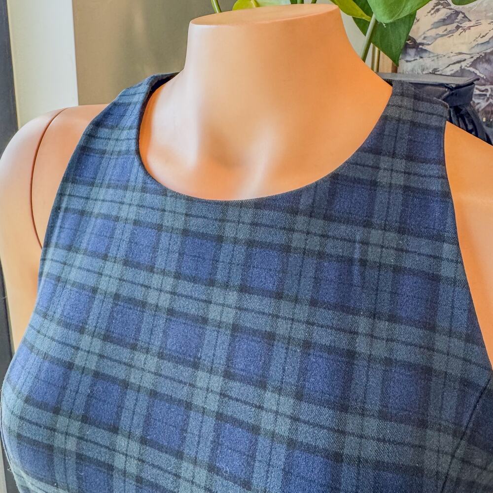 Banana Republic, Tartan Plaid Sleeveless Sheath Dress, Navy and Green, Women's 6 - Picture 7 of 13